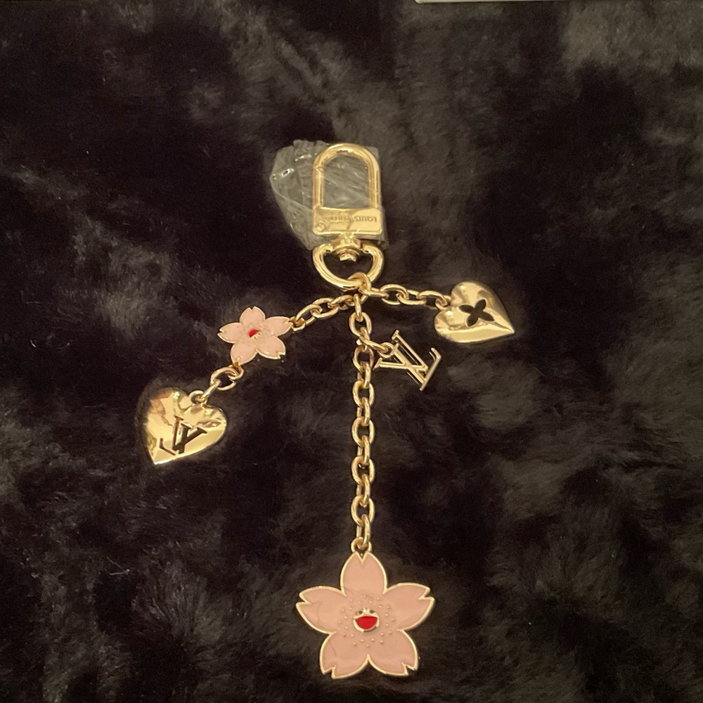 Gold and Pink Flower Keychain/ Bag Charm KCM274